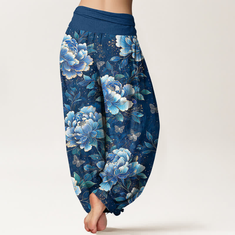 Buddha Stones Dames harembroek met elastische Taille en pioenrozen- en vlinderprint. - image 2