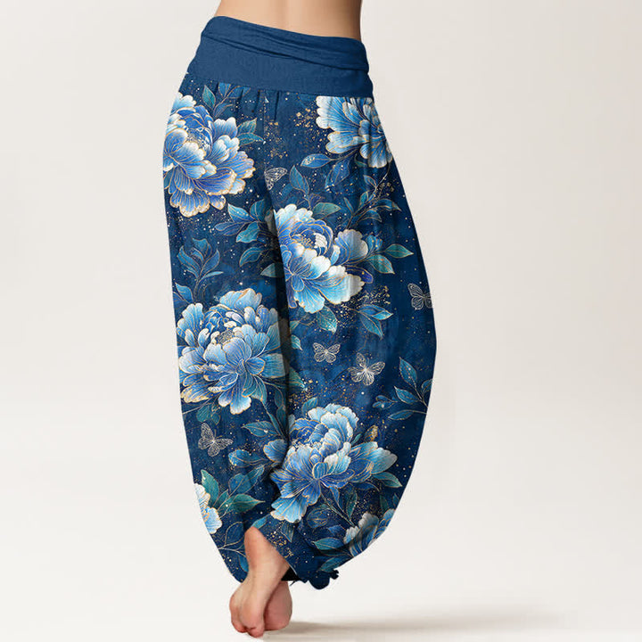 Buddha Stones Dames harembroek met elastische Taille en pioenrozen- en vlinderprint. - image 2