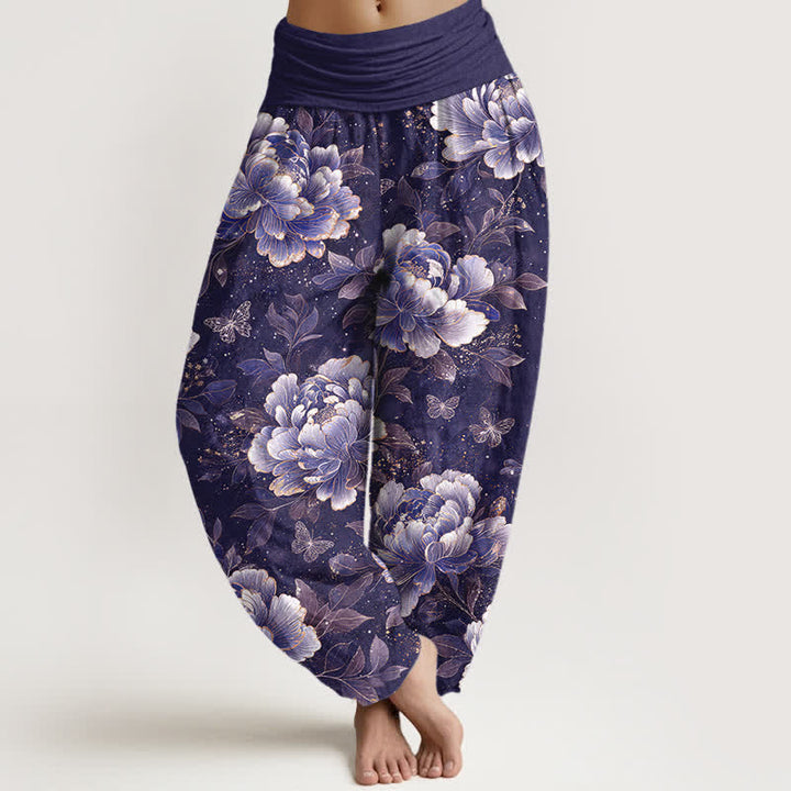 Buddha Stones Dames harembroek met elastische Taille en pioenrozen- en vlinderprint. - Indigo - US16, UK/AU20, EU48 (3XL) - image 5