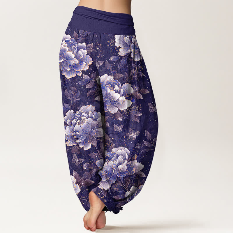 Buddha Stones Dames harembroek met elastische Taille en pioenrozen- en vlinderprint. - image 7