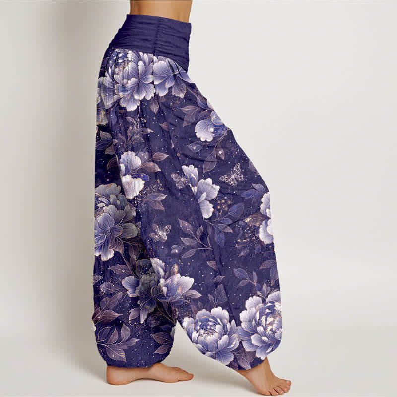 Buddha Stones Dames harembroek met elastische Taille en pioenrozen- en vlinderprint. - image 6