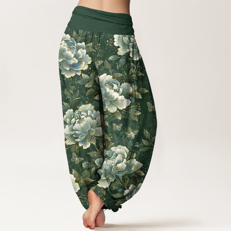 Buddha Stones Dames harembroek met elastische Taille en pioenrozen- en vlinderprint. - image 10