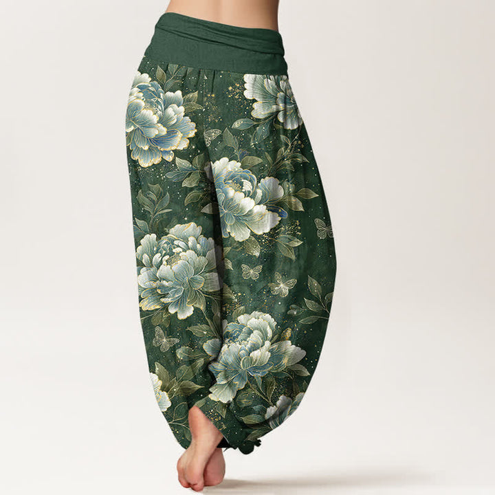 Buddha Stones Dames harembroek met elastische Taille en pioenrozen- en vlinderprint. - image 10