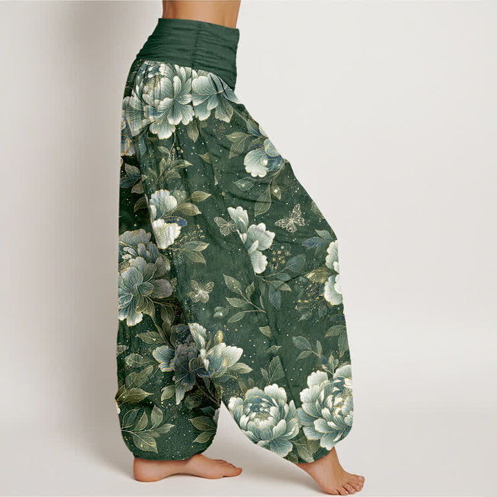 Buddha Stones Dames harembroek met elastische Taille en pioenrozen- en vlinderprint. - image 9