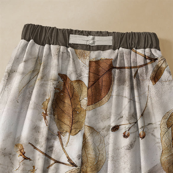 Buddha Stones Harembroek voor dames met elastische Taille en Zakken , met botanisch herfstbladmotief, kikkerknopen en een print van 100% Cotton. - image 3
