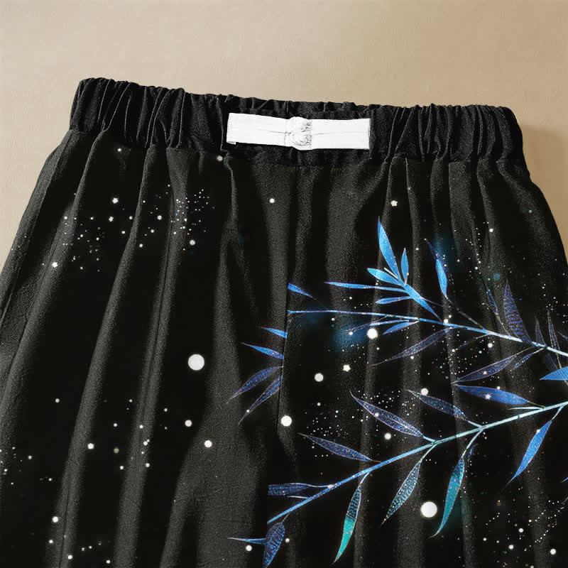 Buddha Stones Harembroek voor dames met elastische Taille, 100% Cotton en sterrenhemelmotief, bamboeprint, Zakken en elastische tailleband. - image 2