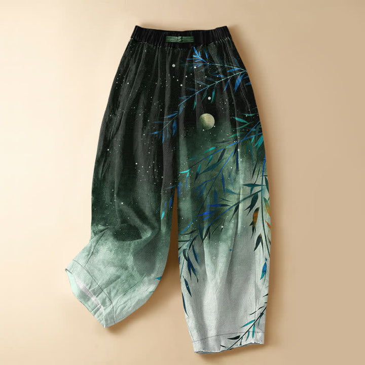 Buddha Stones Harembroek voor dames met elastische Taille, 100% Cotton en sterrenhemelmotief, bamboeprint, Zakken en elastische tailleband. - Donkergroen - US16, UK/AU20, EU48 (3XL) - image 7