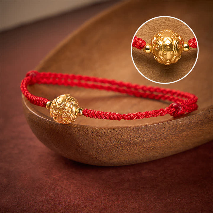 Buddha Stones Koperen Pi Xiu geluksarmband met rood Armband - Koperen Pi Xiu (Polsomtrek: 16-17 cm) - image 0