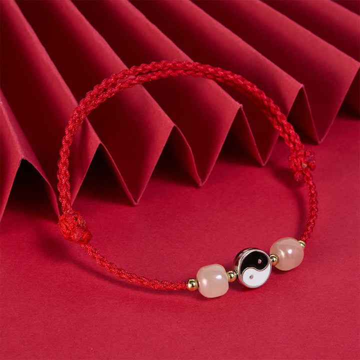 Buddha Stones Legering Yin Yang Hetian Jade Kraal Rode Koord Armband - image 2