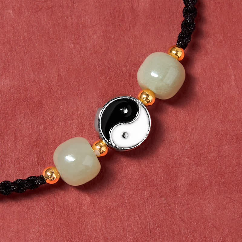 Buddha Stones Legering Yin Yang Hetian Jade Kraal Rode Koord Armband - image 16