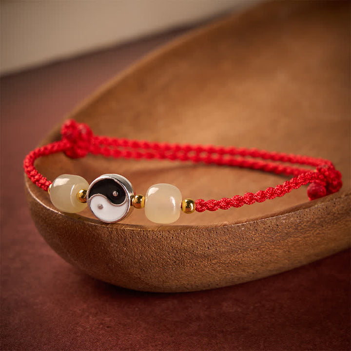Buddha Stones Legering Yin Yang Hetian Jade Kraal Rode Koord Armband - image 1