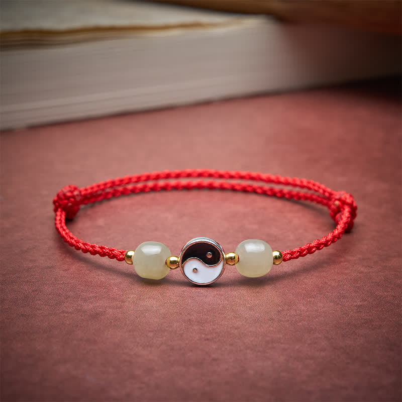 Buddha Stones Legering Yin Yang Hetian Jade Kraal Rode Koord Armband - image 3