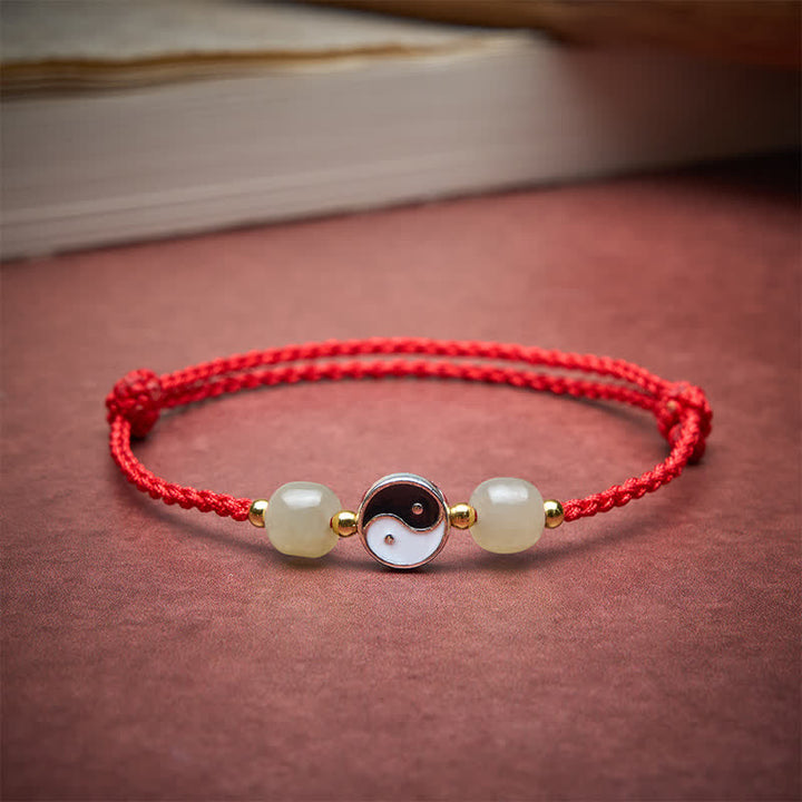 Buddha Stones Legering Yin Yang Hetian Jade Kraal Rode Koord Armband - image 3