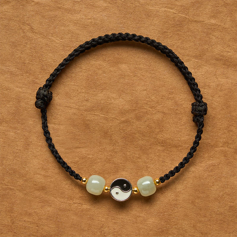 Buddha Stones Legering Yin Yang Hetian Jade Kraal Rode Koord Armband - Zwarte snaar - 6,3-7,1 inch (16-18 cm) - image 11