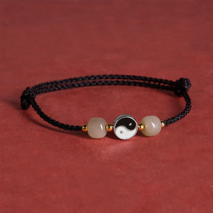 Buddha Stones Legering Yin Yang Hetian Jade Kraal Rode Koord Armband - image 15