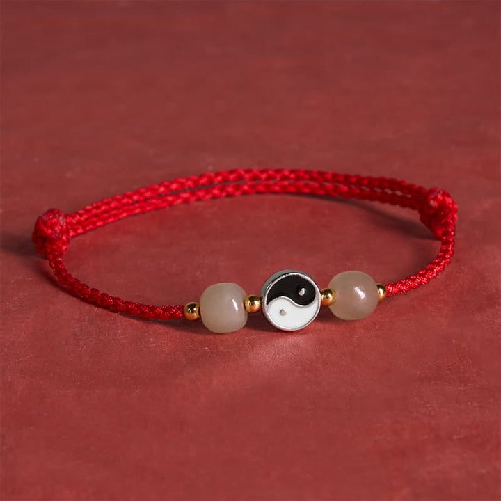 Buddha Stones Legering Yin Yang Hetian Jade Kraal Rode Koord Armband - image 4