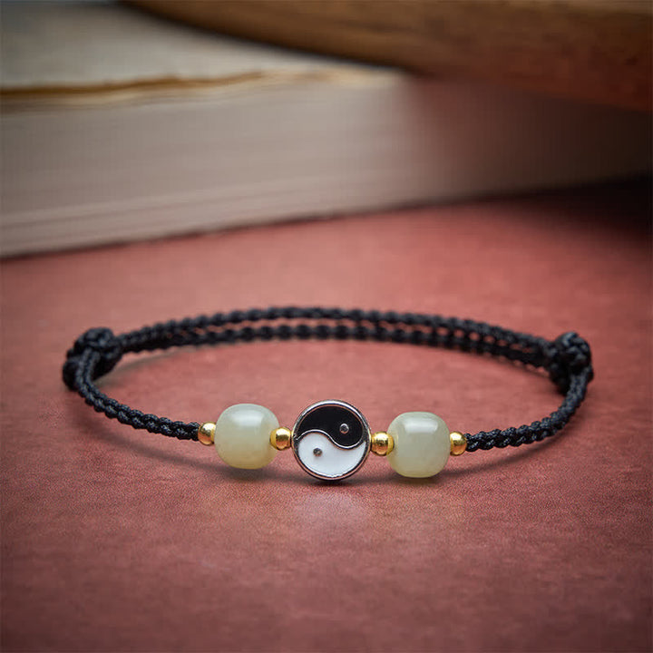 Buddha Stones Legering Yin Yang Hetian Jade Kraal Rode Koord Armband - image 14