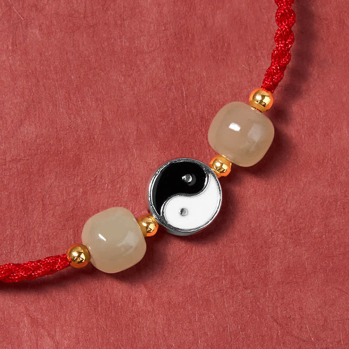 Buddha Stones Legering Yin Yang Hetian Jade Kraal Rode Koord Armband - image 5