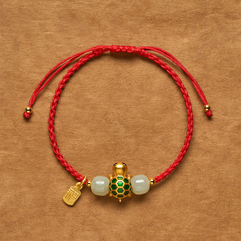 Buddha Stones Koperen Schildpad Fu Karakter Hetian Jade Rode Koord Armband - Schildpad Rode String Armband - 5,5–7,1 inch / 14–18 cm - image 0