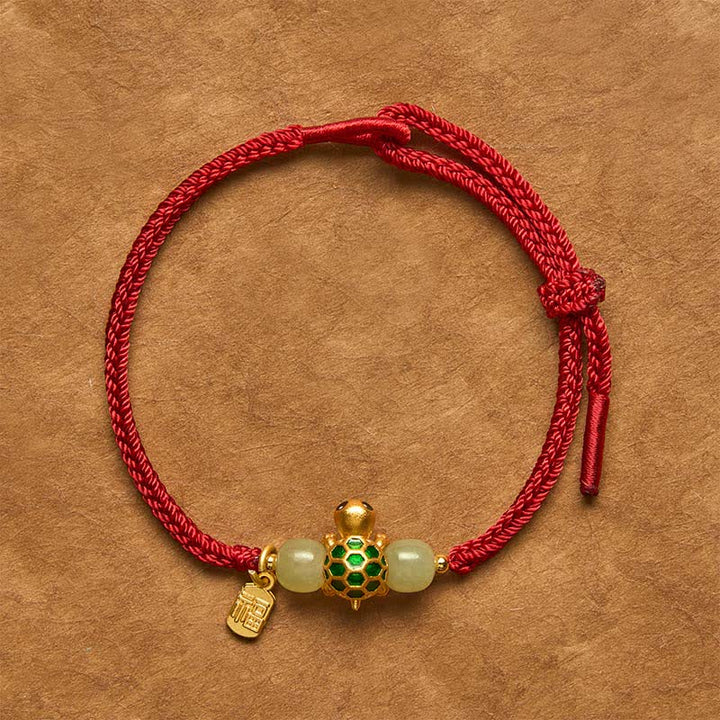 Buddha Stones Koperen Schildpad Fu Karakter Hetian Jade Rode Koord Armband - Schildpad Rode String Armband - 5,5–7,1 inch (14–18 cm) - image 0