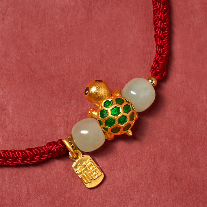 Buddha Stones Koperen Schildpad Fu Karakter Hetian Jade Rode Koord Armband - image 5
