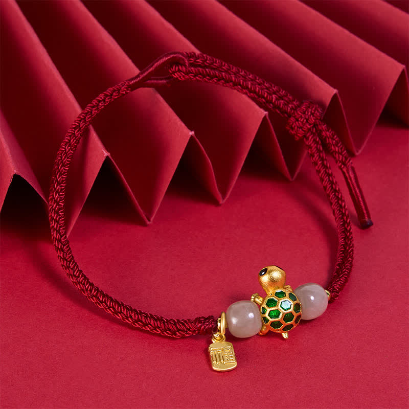 Buddha Stones Koperen Schildpad Fu Karakter Hetian Jade Rode Koord Armband - image 2