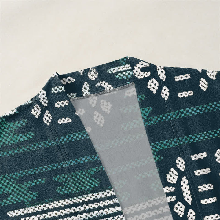 Buddha Stones Katoenen kimono met Azteeks geometrisch patroon en open voorkant voor heren - image 3