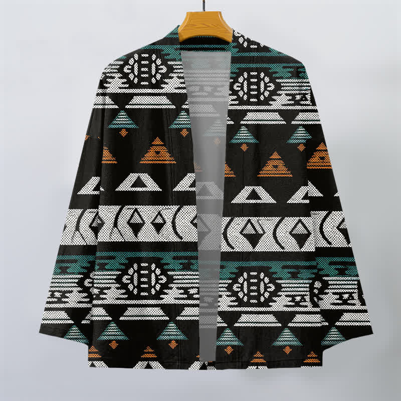 Buddha Stones Katoenen kimono met Azteeks geometrisch patroon en open voorkant voor heren - image 7