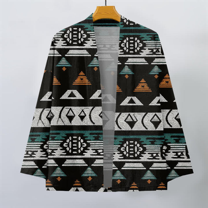 Buddha Stones Katoenen kimono met Azteeks geometrisch patroon en open voorkant voor heren - image 7