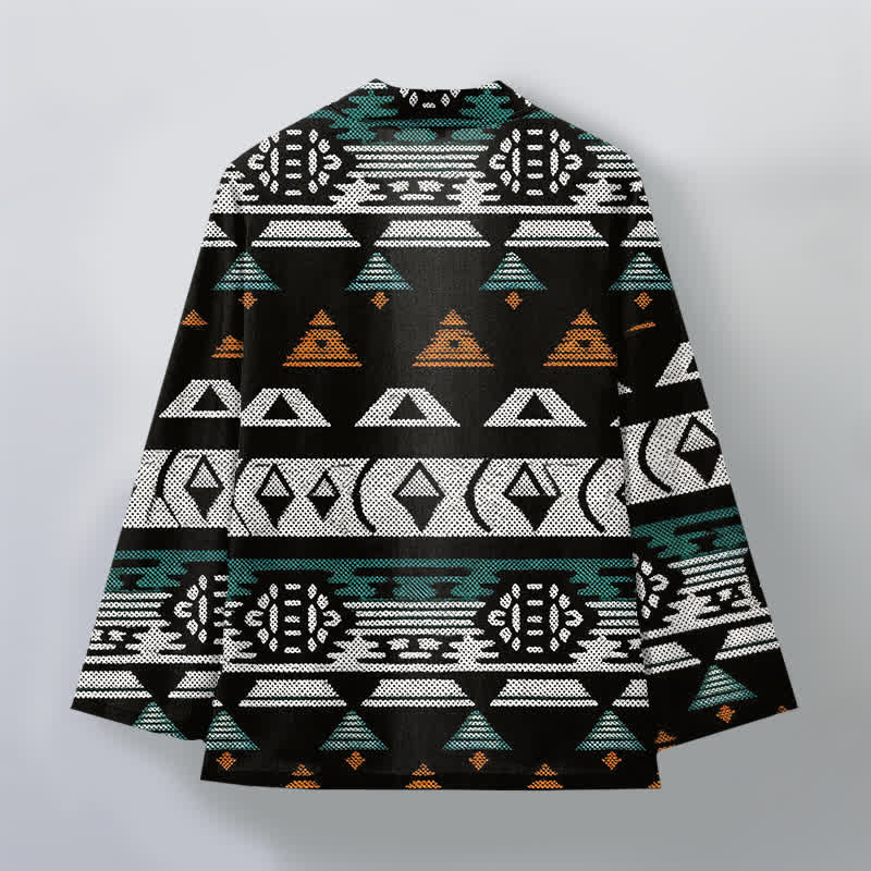 Buddha Stones Katoenen kimono met Azteeks geometrisch patroon en open voorkant voor heren - image 8
