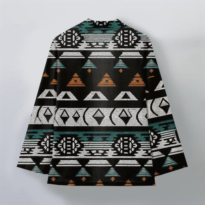 Buddha Stones Katoenen kimono met Azteeks geometrisch patroon en open voorkant voor heren - image 8