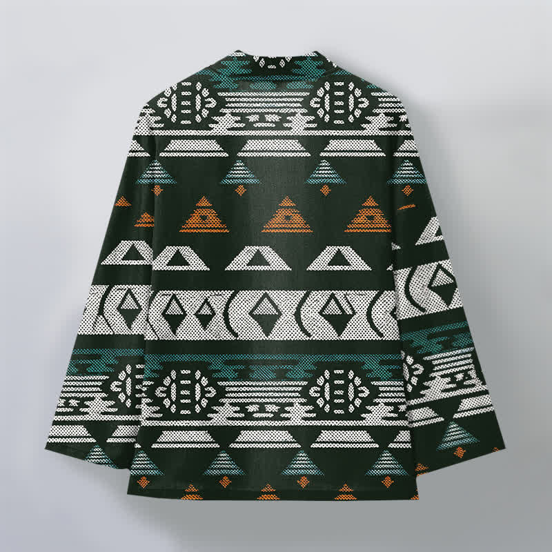 Buddha Stones Katoenen kimono met Azteeks geometrisch patroon en open voorkant voor heren - image 11