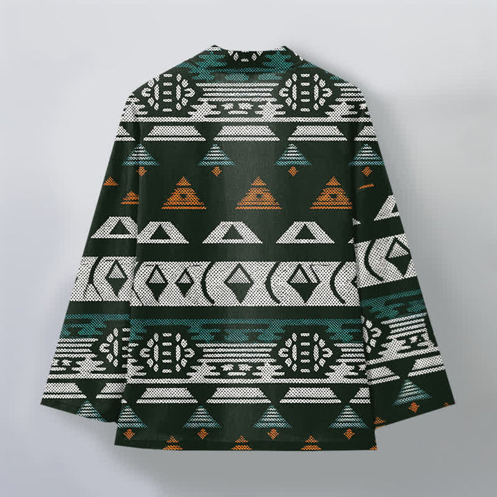 Buddha Stones Katoenen kimono met Azteeks geometrisch patroon en open voorkant voor heren - image 11