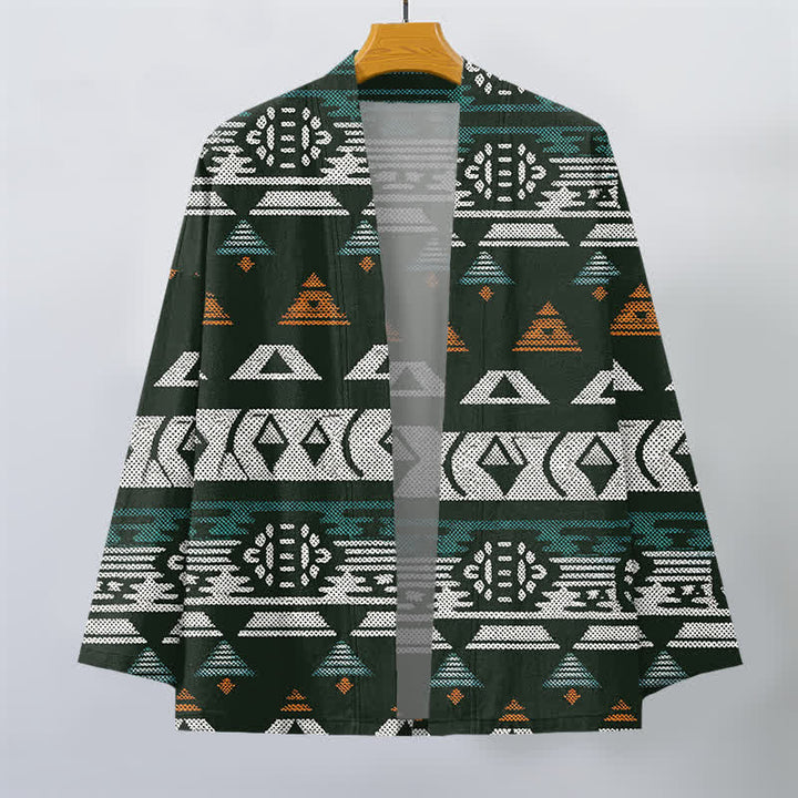 Buddha Stones Katoenen kimono met Azteeks geometrisch patroon en open voorkant voor heren - image 10