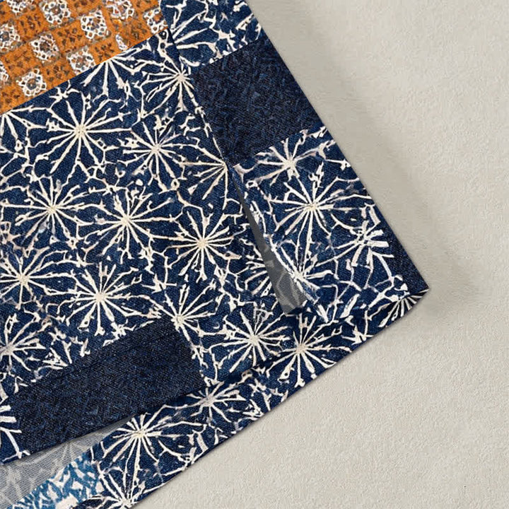 Buddha Stones Katoenen patchwork kimono met geometrisch blokpatroon en open voorkant voor heren - image 4