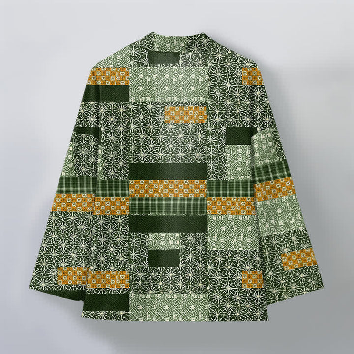 Buddha Stones Katoenen patchwork kimono met geometrisch blokpatroon en open voorkant voor heren - image 11