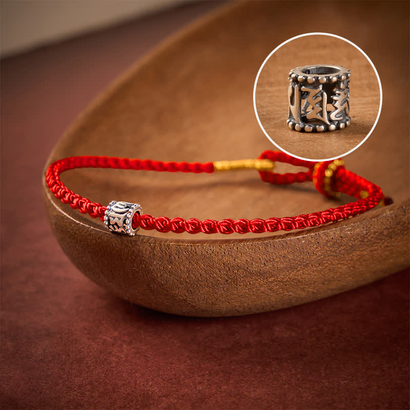 Buddha Stones Zwart-rode armband van 925 sterling zilver met de tekst "Om Mani Padme Hum" (beschermende minimalistische Armband) - Rode draad - 5,5–6,3 inch (14–16 cm) - image 0