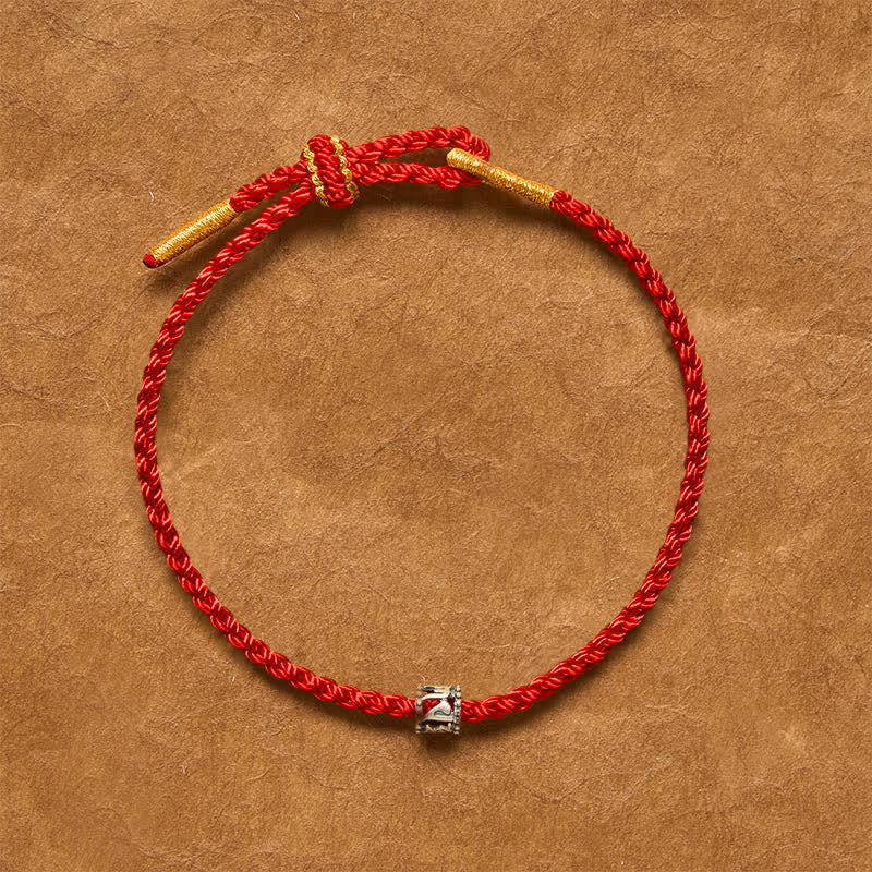 Buddha Stones Zwart-rode armband van 925 sterling zilver met de tekst "Om Mani Padme Hum" (beschermende minimalistische Armband) - image 1