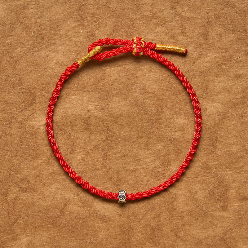 Buddha Stones Zwart-rode koord 925 sterling zilveren Om Mani Padme Hum wielkraal Armband - image 1