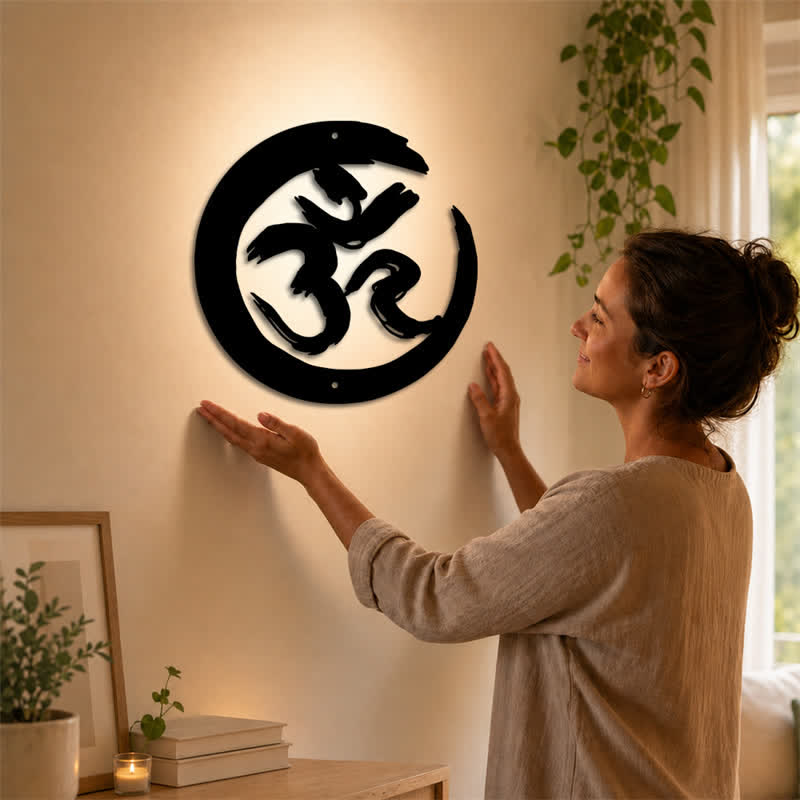 Buddha Stones Zwarte OM-cirkel, mindfulness, ijzeren metalen , Wandkunst met betekenisvolle symbolen - image 1