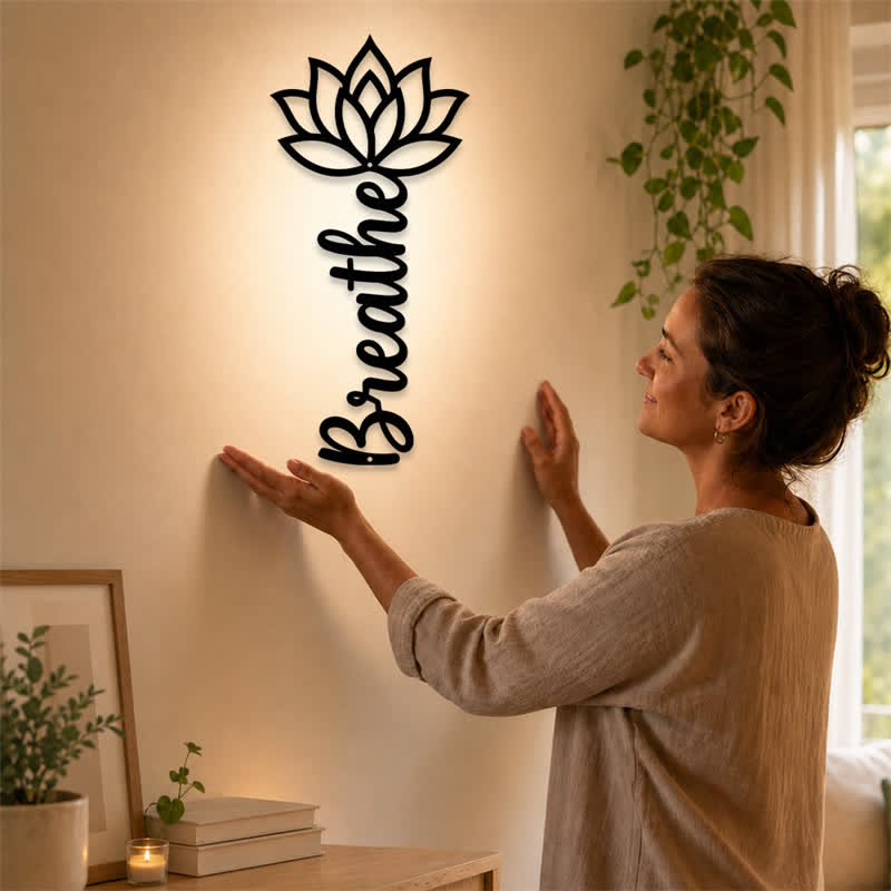 Buddha Stones Lotus Breathe New Beginnings Vertical Iron Wandkunst met betekenisvolle symbolen - image 1