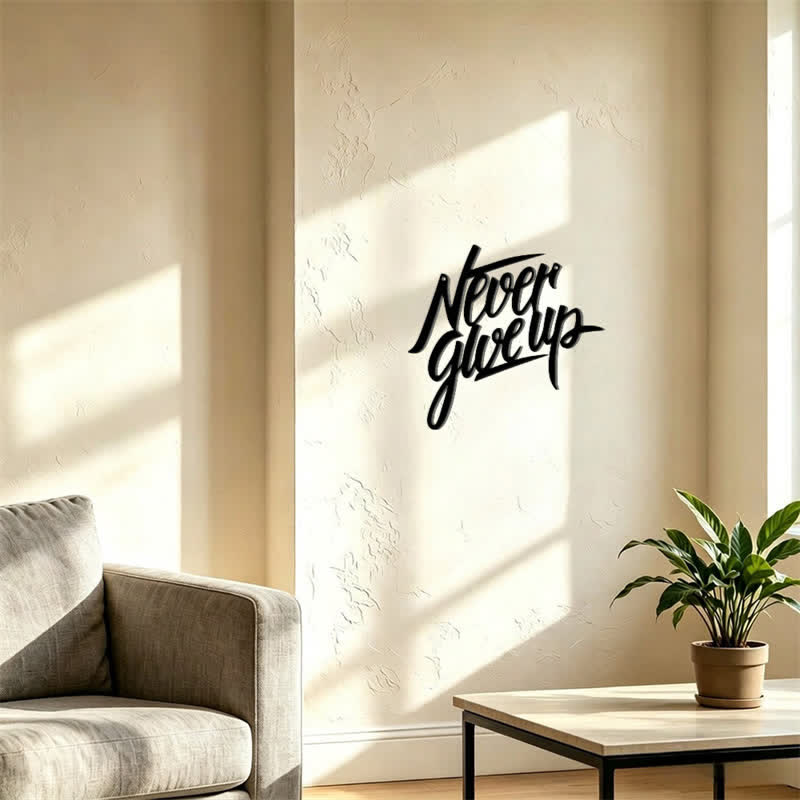 Buddha Stones "Never Give Up" Zwarte tekst ijzeren metalen wanddecoratie - image 9