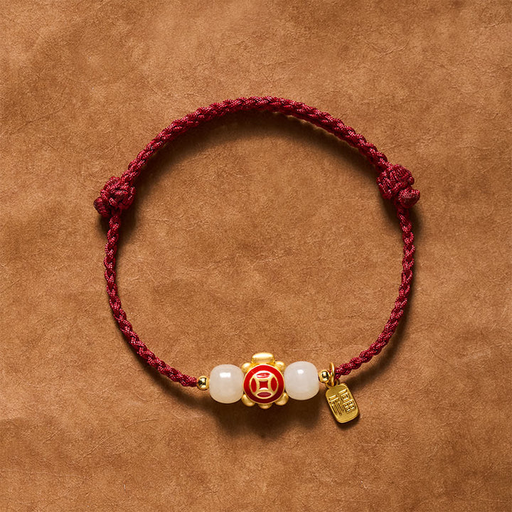 Buddha Stones Handgeweven Armband met schildpadmotief, symbool van kracht. - Rood - image 0
