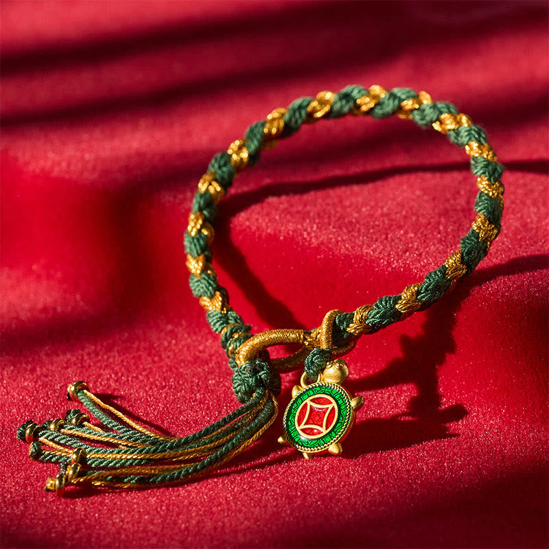 Buddha Stones Geelgroene schildpadarmband, handgeweven en helend . - Schildpad (Wijsheid ♥ Uithoudingsvermogen) - image 0