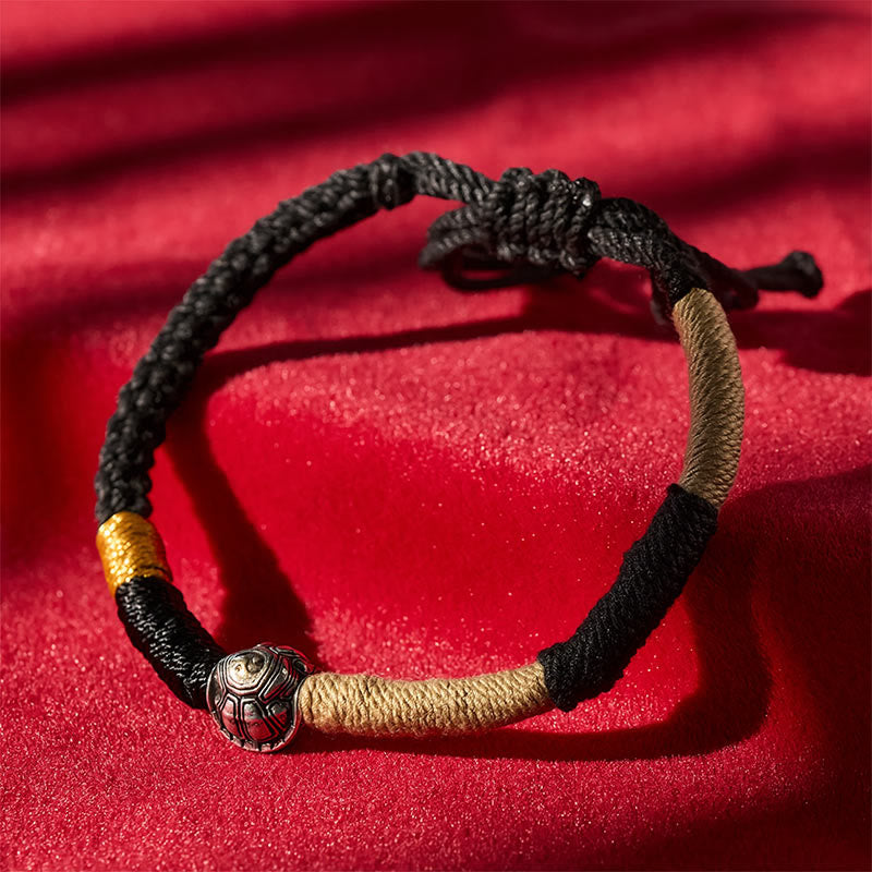 Buddha Stones Messing Yinyang Schildpad Zwarte Koord Handgeweven Armband - image 2