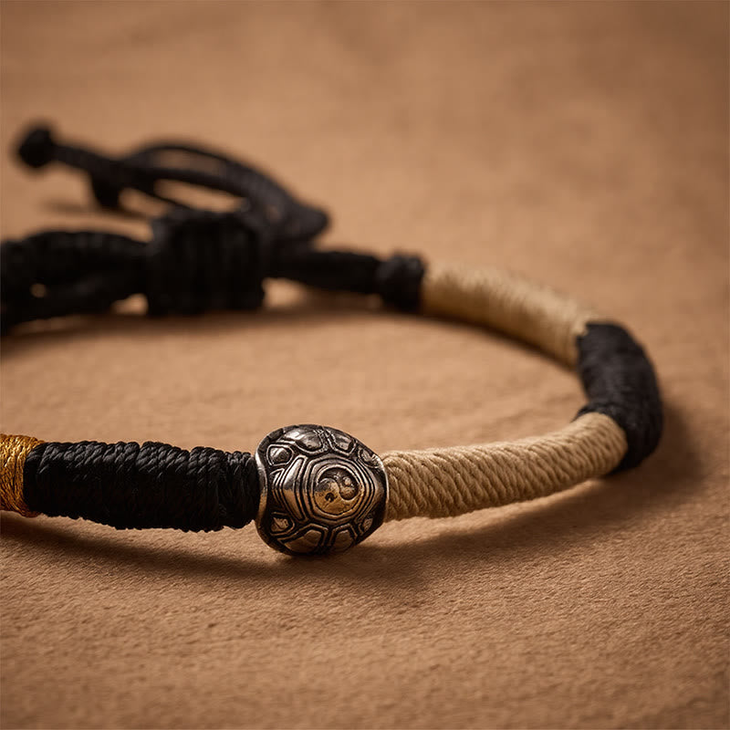 Buddha Stones Messing Yinyang Schildpad Zwarte Koord Handgeweven Armband - image 4