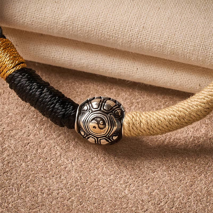 Buddha Stones Messing Yinyang Schildpad Zwarte Koord Handgeweven Armband - image 5