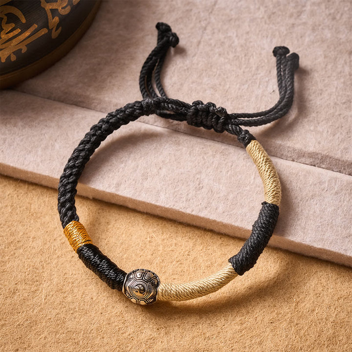 Buddha Stones Messing Yinyang Schildpad Zwarte Koord Handgeweven Armband - image 3