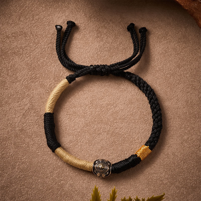 Buddha Stones Messing Yinyang Schildpad Zwarte Koord Handgeweven Armband - image 1