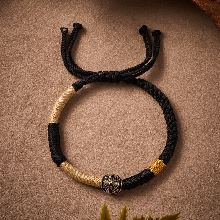 Buddha Stones Messing Yinyang Schildpad Zwarte Koord Handgeweven Armband - image 1
